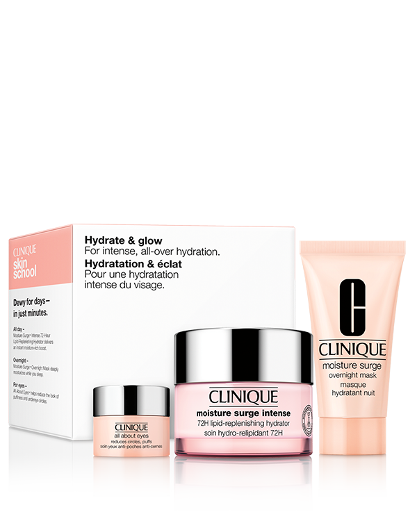 Intense Hydrate + Glow Skincare Gift Set, 3 skincare favourites for intense, all-over dewy hydration in one hydrating skincare gift set.